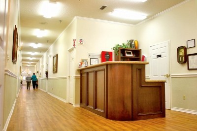 Reception desk and hallway